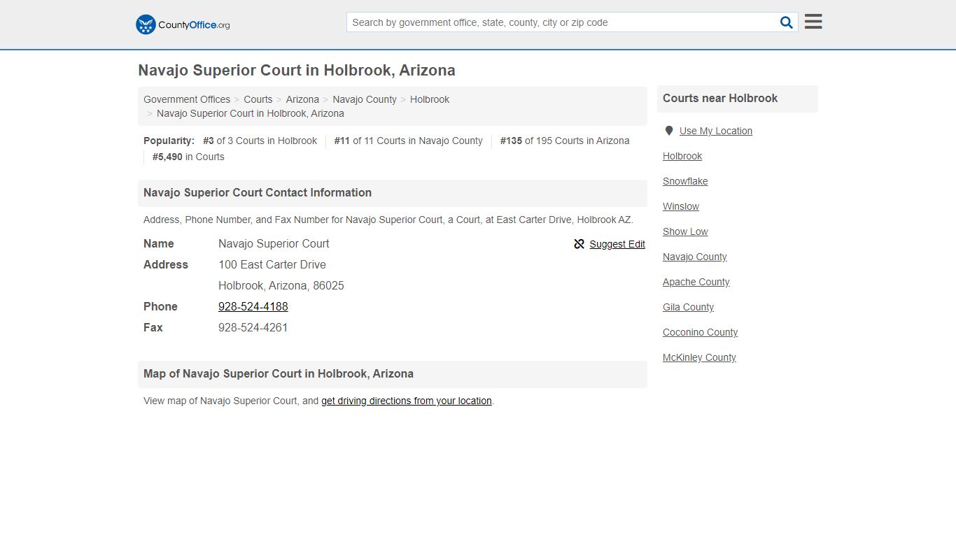 Navajo Superior Court - Holbrook, AZ (Address, Phone, and Fax)