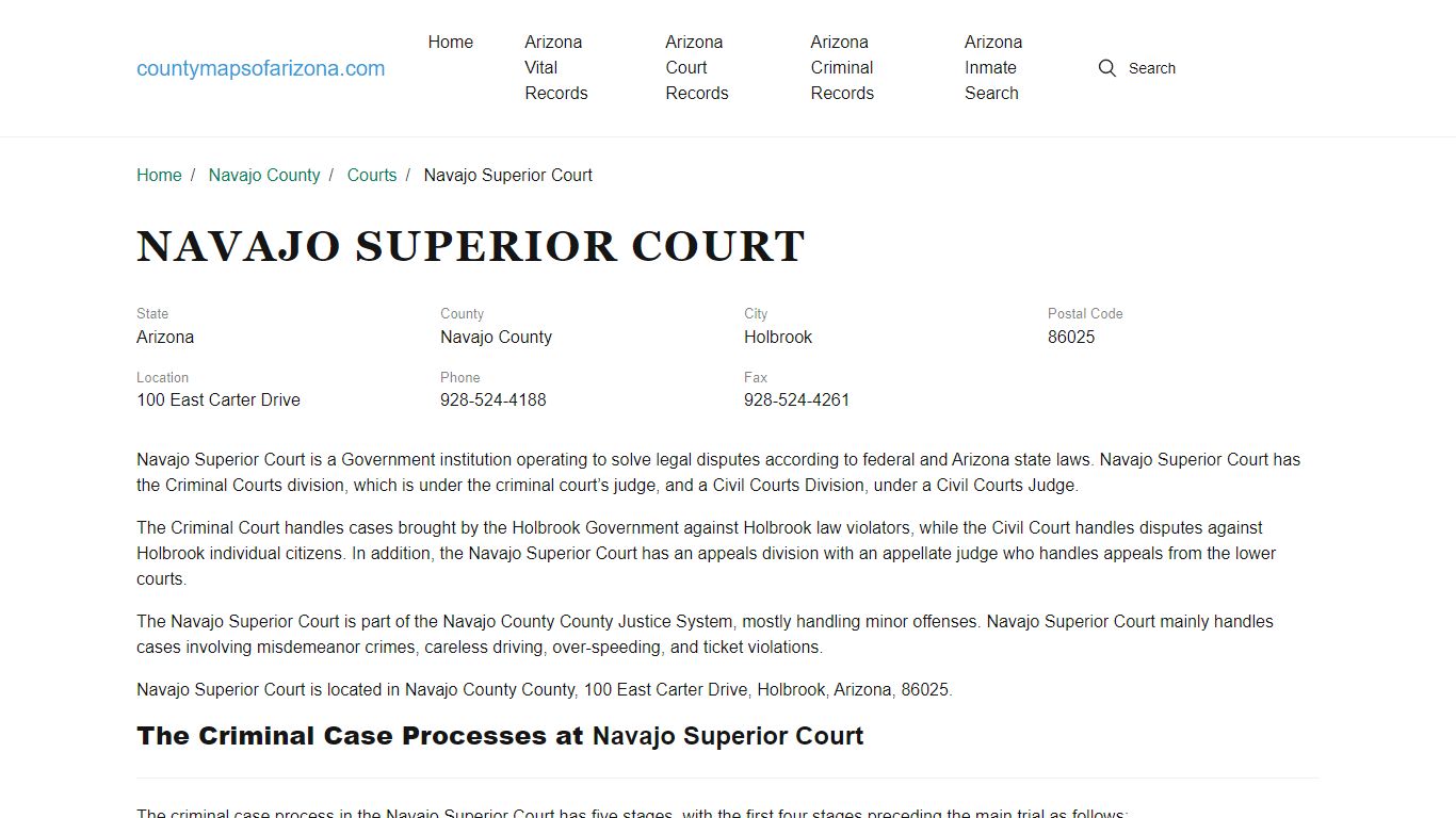 Navajo Superior Court in Holbrook, AZ - Contact Information and Public ...